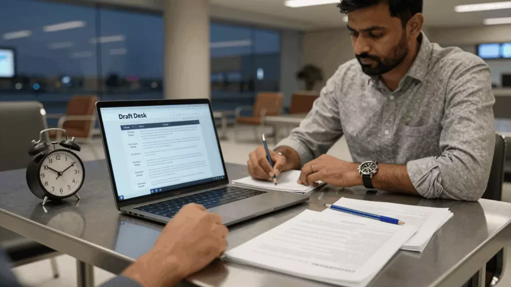 a Pakistani man in his late 20s working through Draft