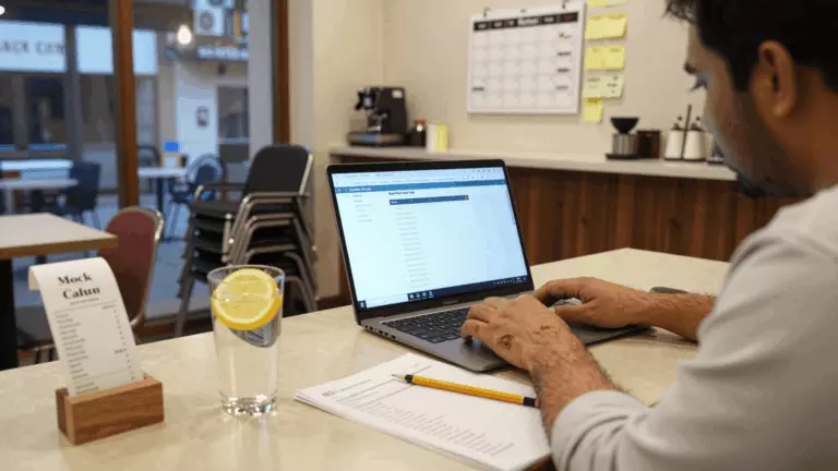 a Pakistani man in his late 20s preparing online for >مفت IELTS ماک ٹیسٹ: پریکٹس ٹیسٹ کو صحیح طریقے سے استعمال کرنے کا طریقہ
