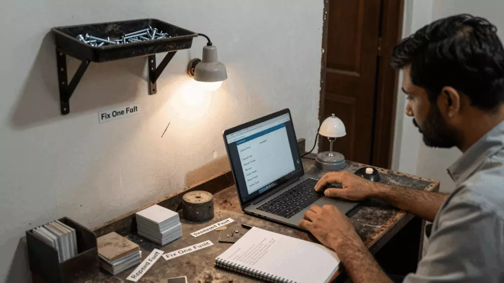 a Pakistani man in his late 20s working through نظرثانی کریں