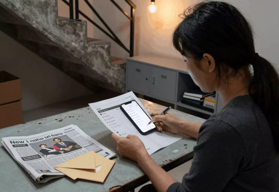 a Vietnamese woman in her late 20s choosing the next IELTS prep step online