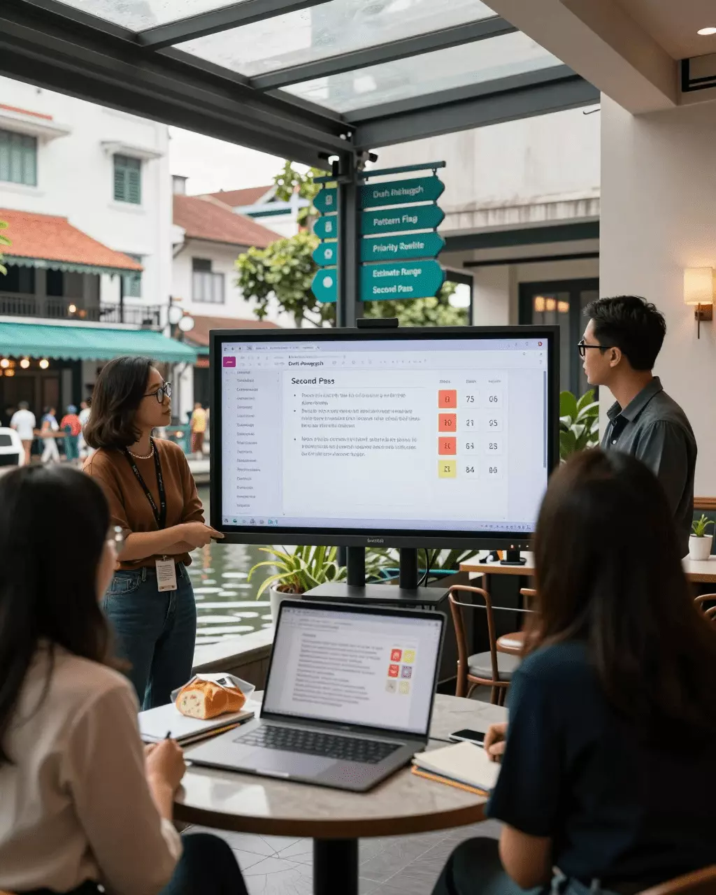 a Vietnamese woman in her late 20s preparing online for Trình kiểm tra bài viết IELTS: Kiểm tra bài luận, ước tính điểm và cải thiện nhanh hơn