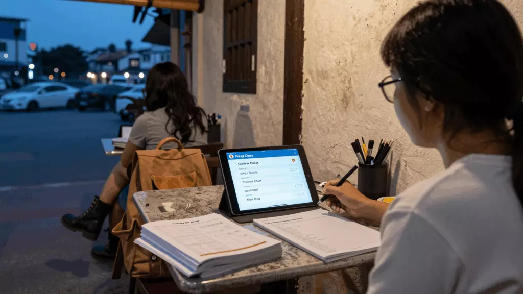 Người học IELTS Tổng quát bắt đầu lớp học trực tuyến từ bàn học tại nhà