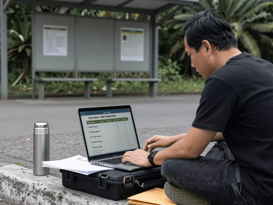 Người học IELTS tự học trực tuyến tại một bàn yên tĩnh