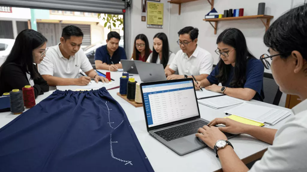 a Vietnamese woman in her late 20s reviewing an IELTS online course workflow