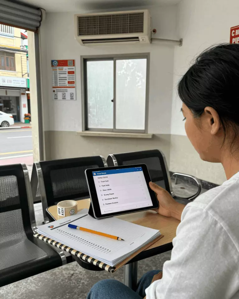 a Vietnamese woman in her late 20s preparing online for Danh sách kiểm tra khóa học IELTS hoàn chỉnh: Mỗi khóa học IELTS tốt nên bao gồm những gì