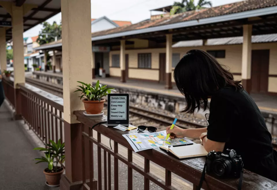 a Vietnamese woman in her late 20s choosing the next IELTS prep step online