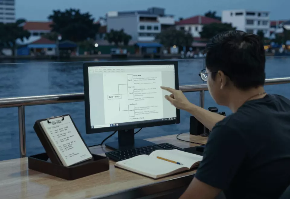 a Vietnamese woman in her late 20s choosing the next IELTS prep step online