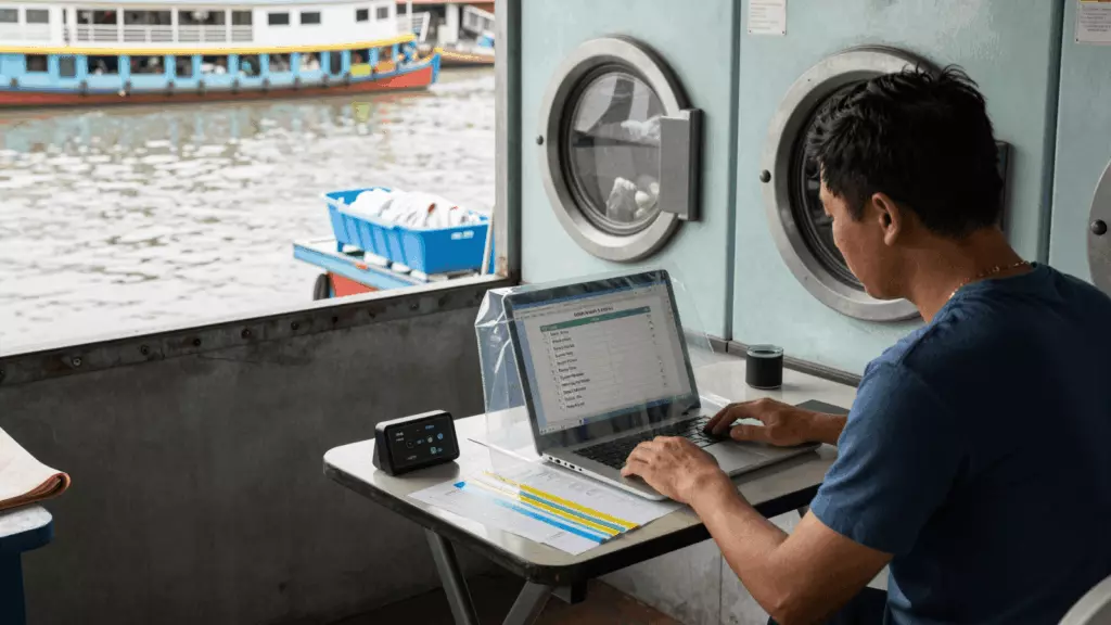 a Vietnamese woman in her late 20s working through Thực hành