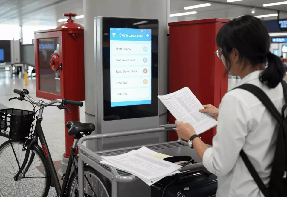 a Vietnamese woman in her late 20s choosing the next IELTS prep step online