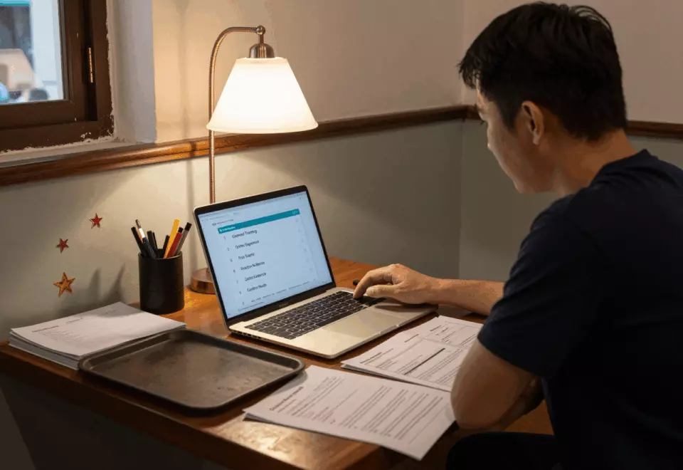 a Vietnamese woman in her late 20s choosing the next IELTS prep step online