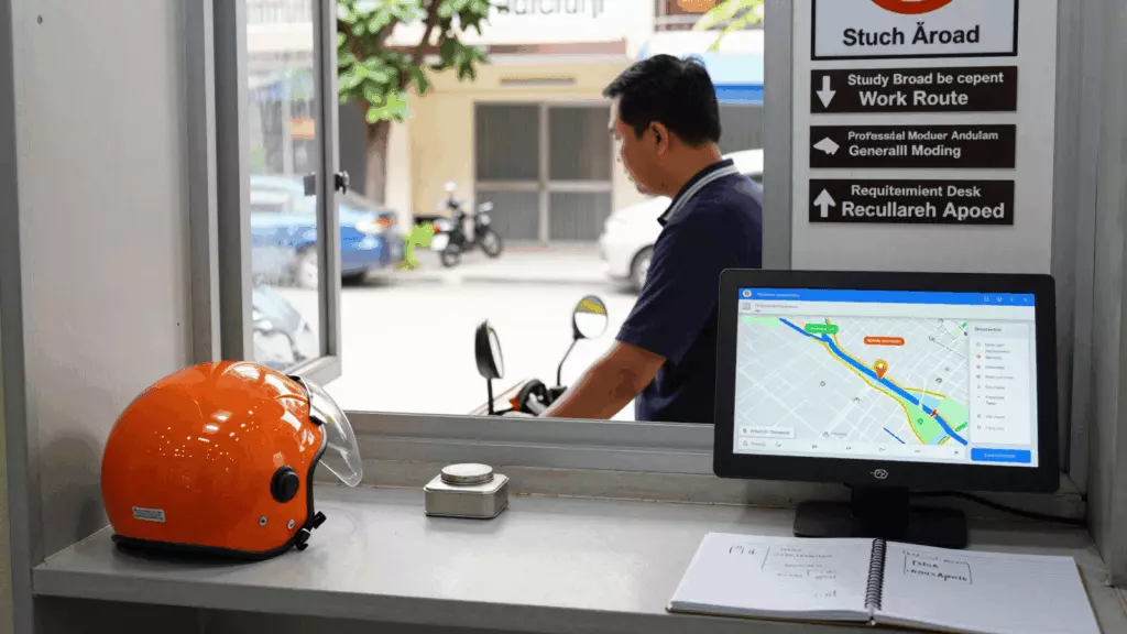 a Vietnamese woman in her late 20s reviewing an IELTS online course workflow