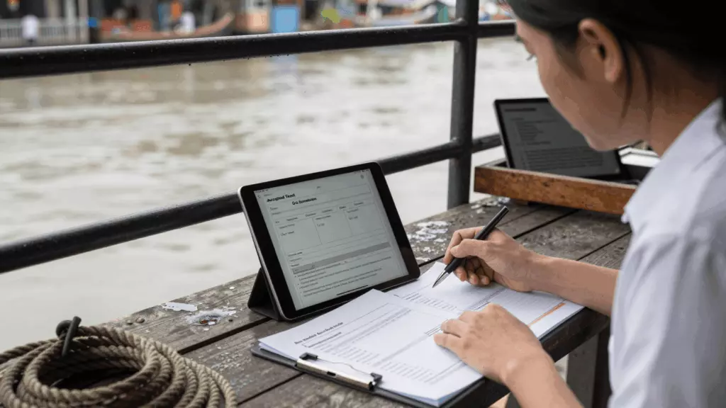 a Vietnamese woman in her late 20s working through >Kiểm tra