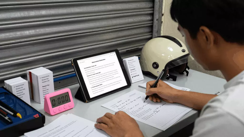 a Vietnamese woman in her late 20s working through Dự thảo