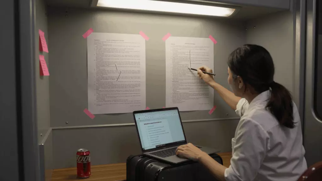 a Vietnamese woman in her late 20s working through Sửa đổi
