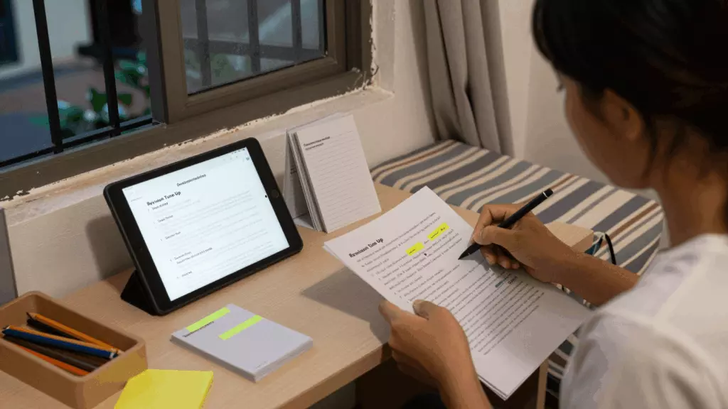 a Vietnamese woman in her late 20s working through Sửa đổi