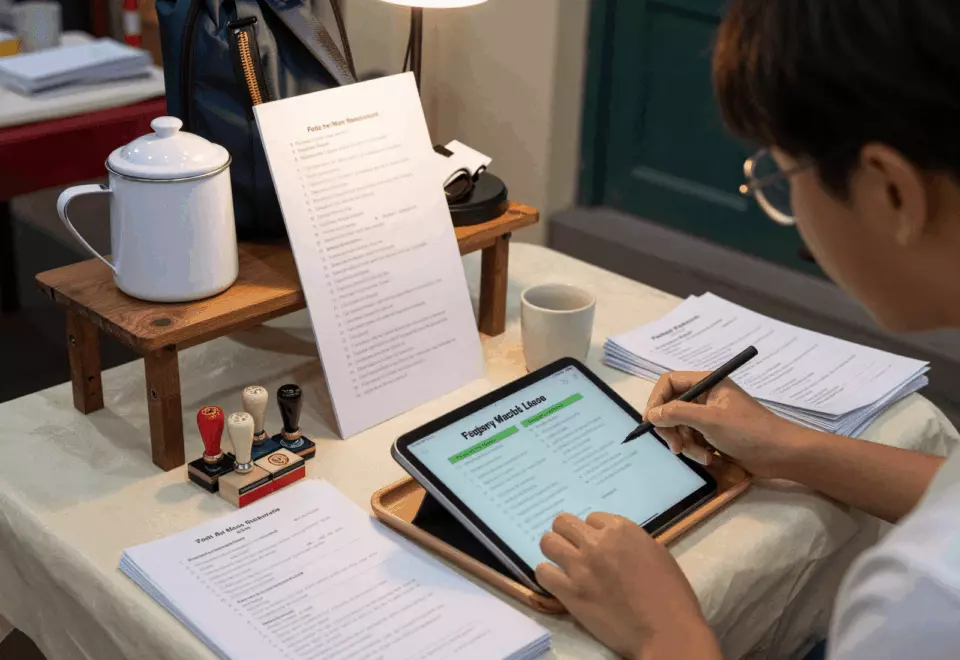 a Vietnamese woman in her late 20s choosing the next IELTS prep step online
