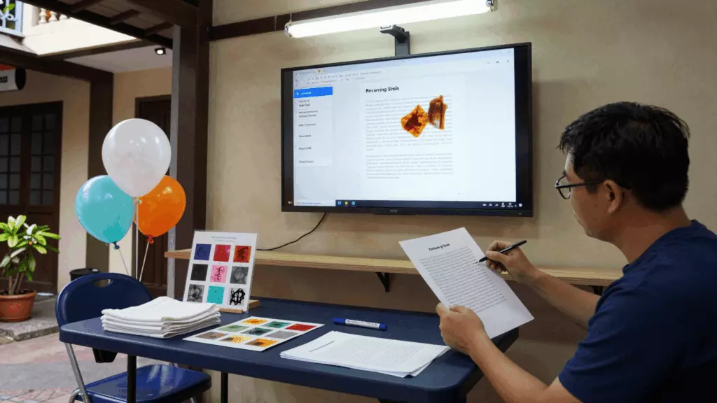 a Vietnamese woman in her late 20s reviewing an IELTS online course workflow