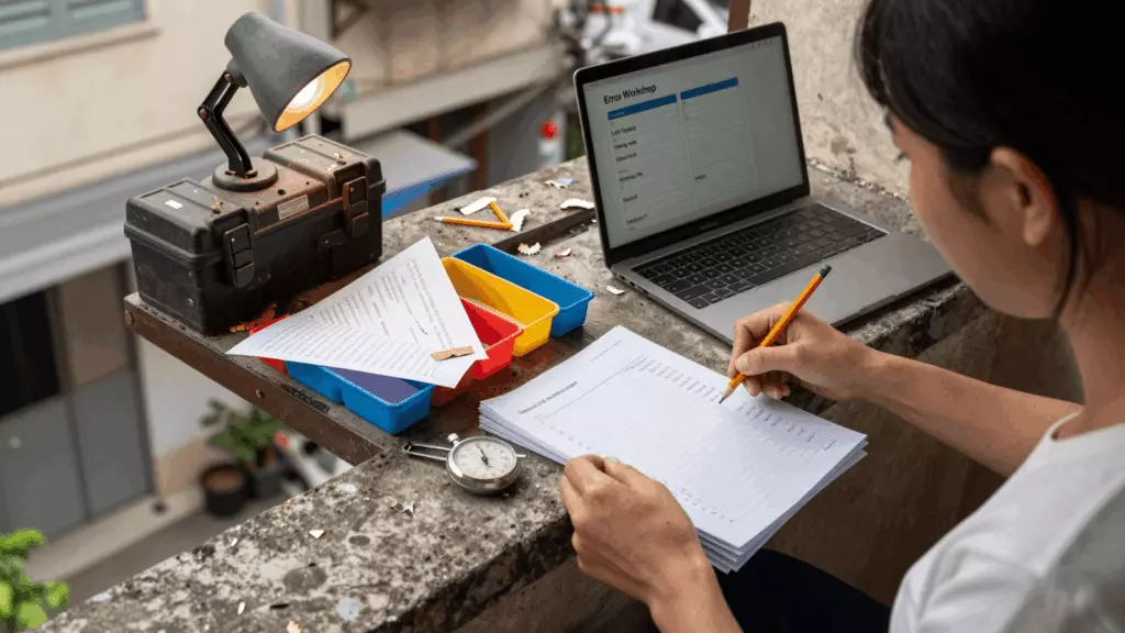 a Vietnamese woman in her late 20s working through Đánh dấu