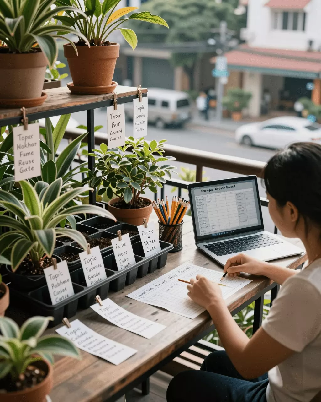 a Vietnamese woman in her late 20s preparing online for Ngữ pháp và từ vựng IELTS dành cho trình độ cao hơn: Học gì trước tiên