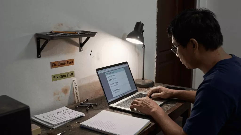 a Vietnamese woman in her late 20s working through Sửa đổi