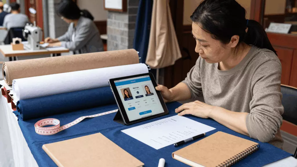 a Chinese woman in her late 20s working through 学习