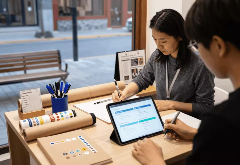 a Chinese woman in her late 20s choosing the next IELTS prep step online