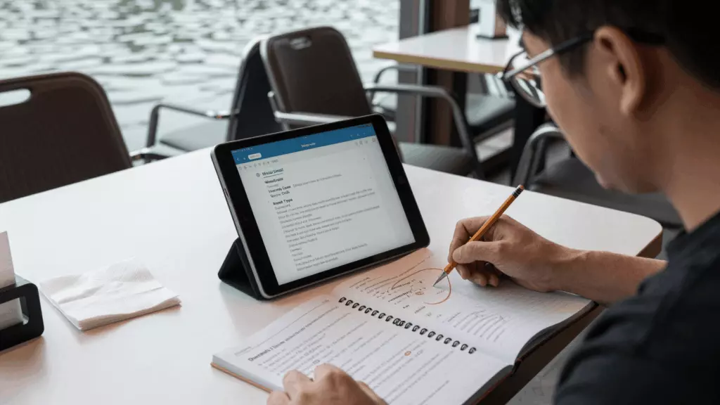 a Chinese woman in her late 20s working through 评分