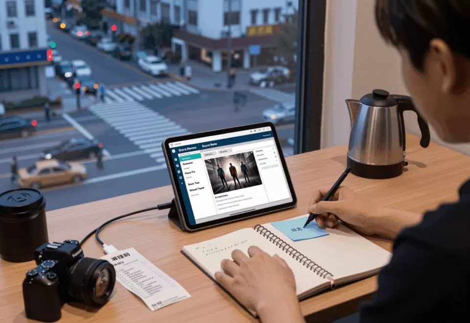 a Chinese woman in her late 20s choosing the next IELTS prep step online