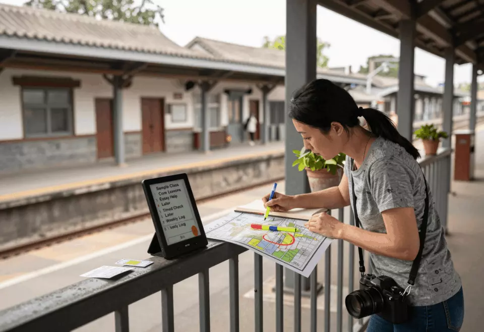 a Chinese woman in her late 20s choosing the next IELTS prep step online