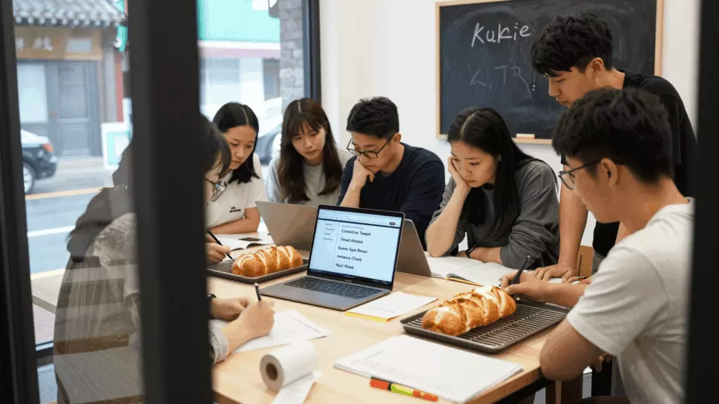 a Chinese woman in her late 20s reviewing an IELTS online course workflow