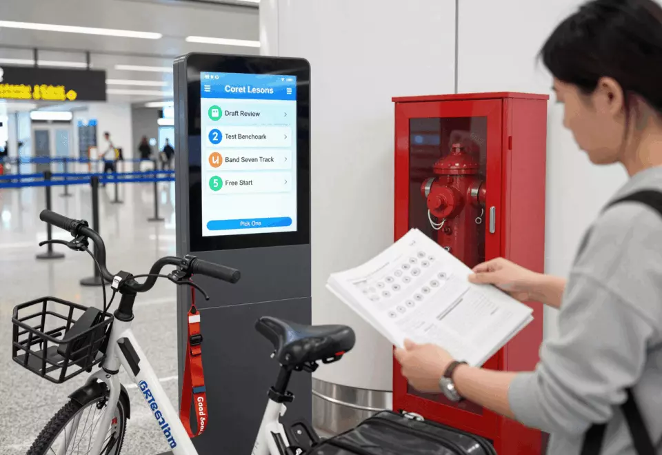 a Chinese woman in her late 20s choosing the next IELTS prep step online
