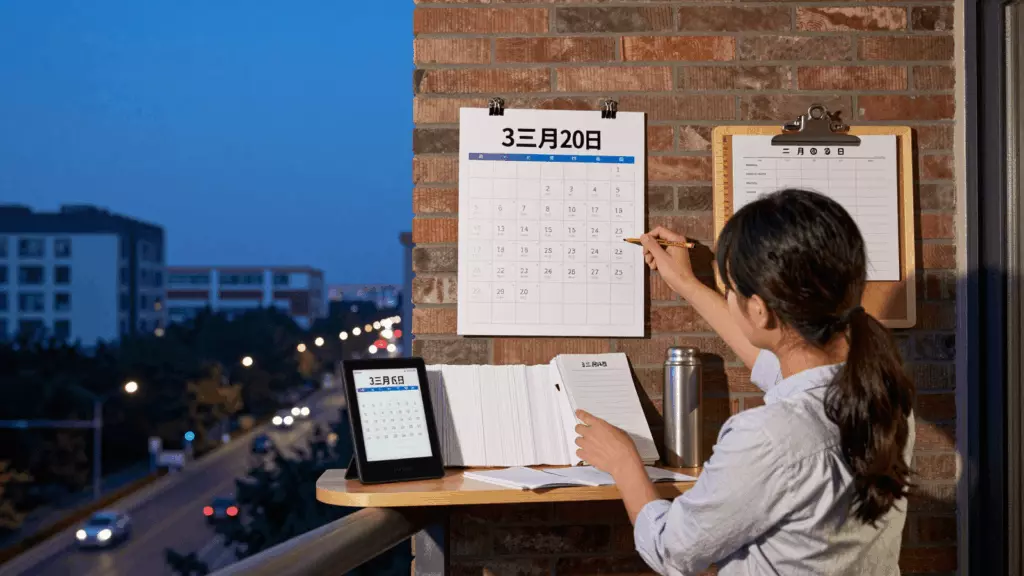 a Chinese woman in her late 20s working through 准备