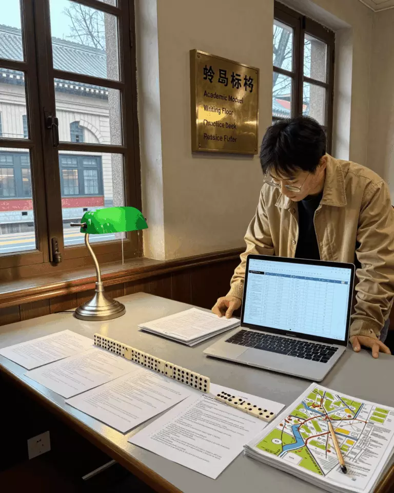 a Chinese woman in her late 20s preparing online for 出国留学雅思课程：为大学入学做准备