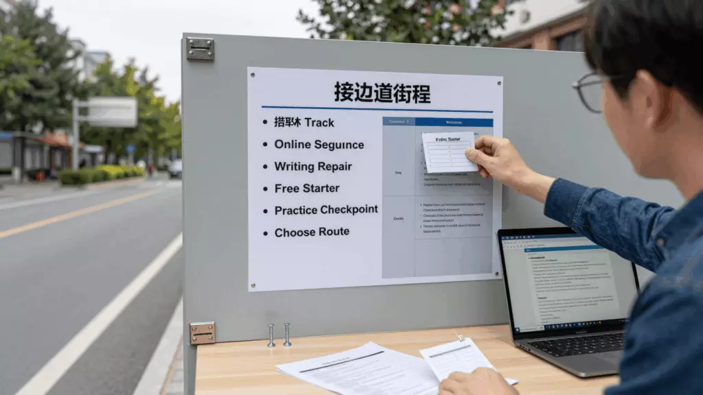 a Chinese woman in her late 20s working through 选择