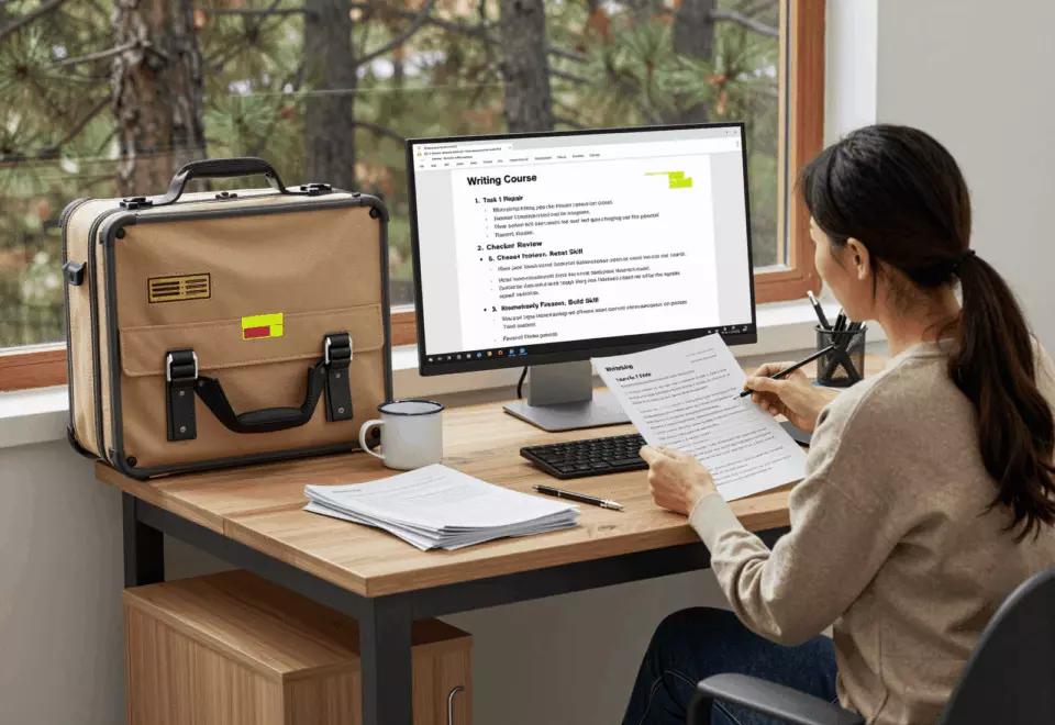 a Chinese woman in her late 20s choosing the next IELTS prep step online