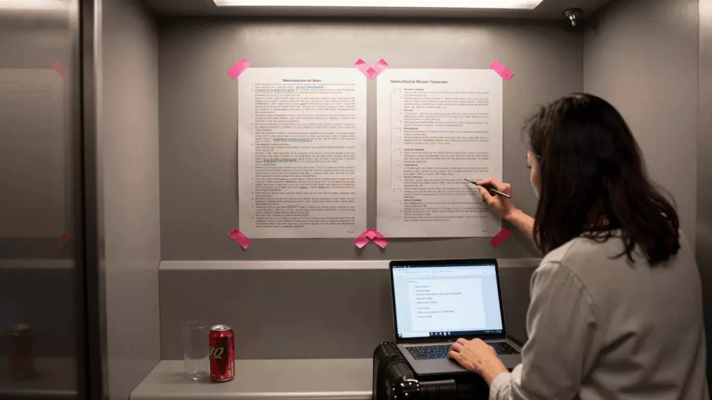 a Chinese woman in her late 20s working through 修订