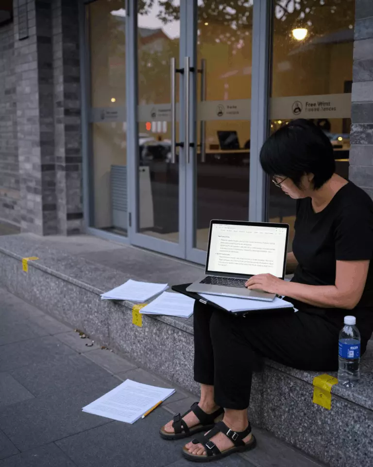 a Chinese woman in her late 20s preparing online for 免费雅思写作检查器：对于7级有用还是不够？