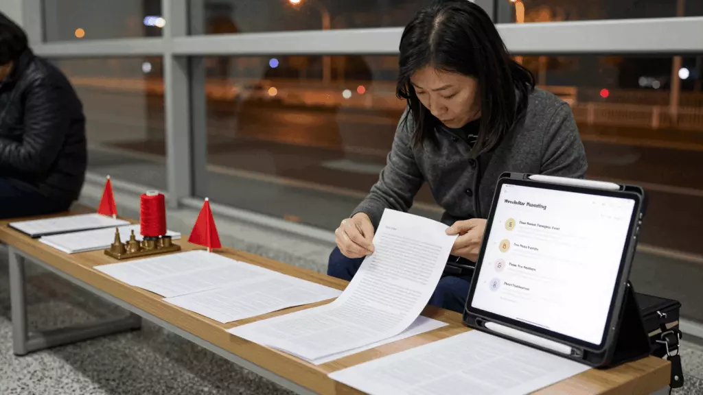 a Chinese woman in her late 20s working through 修订