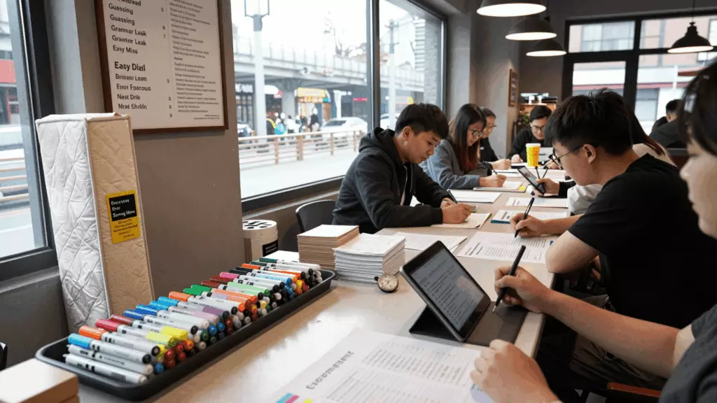 a Chinese woman in her late 20s working through 评分