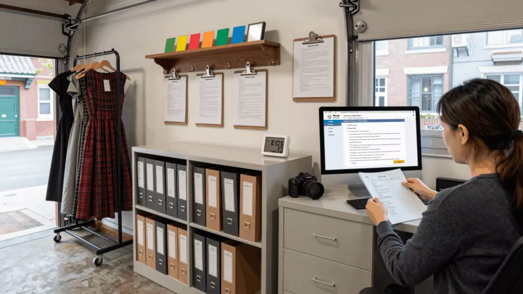 a Chinese woman in her late 20s reviewing an IELTS online course workflow