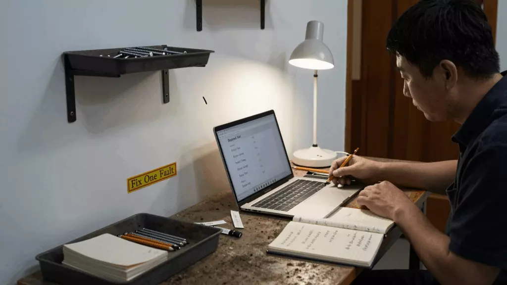 a Chinese woman in her late 20s working through 修订