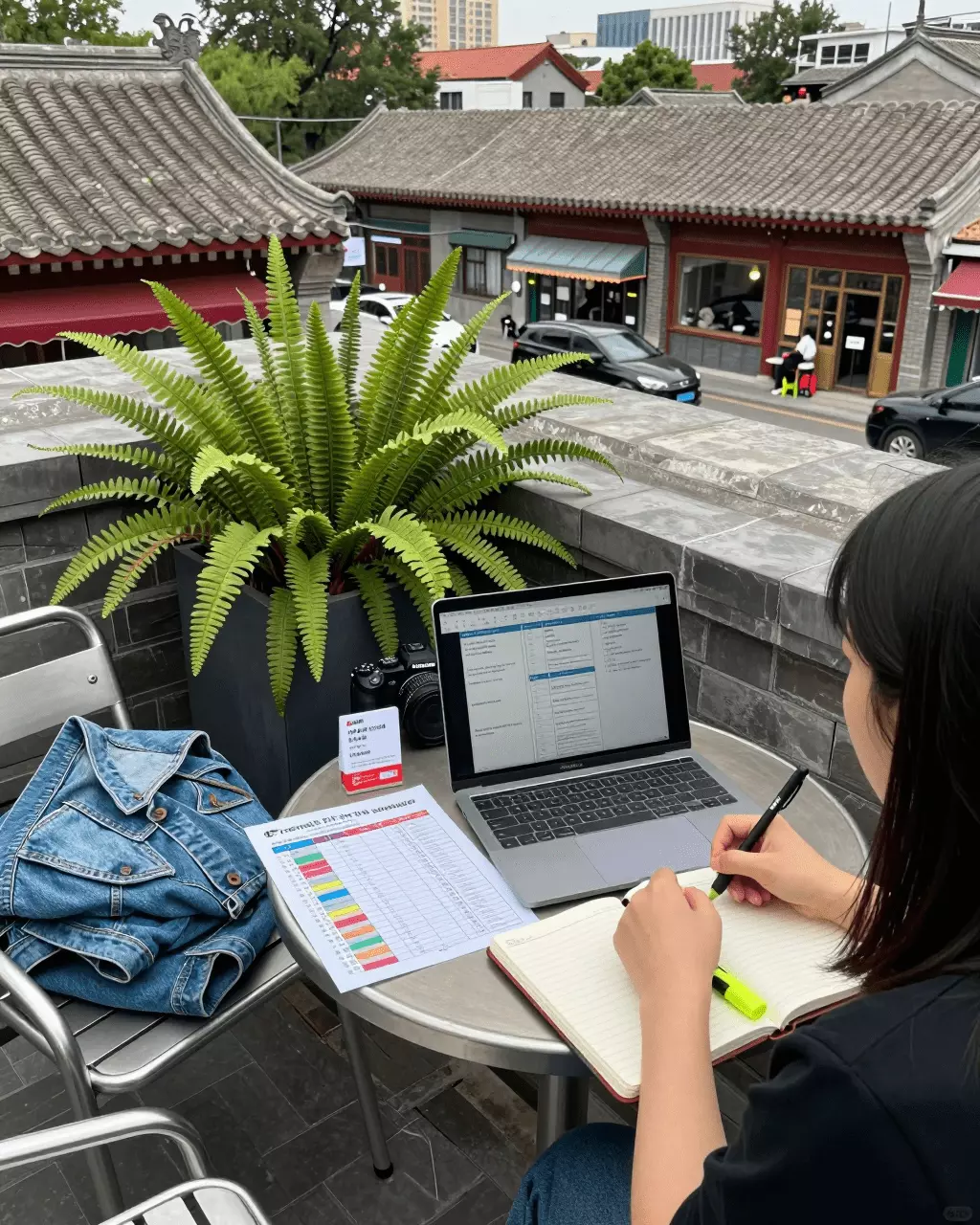 a Chinese woman in her late 20s preparing online for 面对面雅思考试课程与自定进度在线雅思备考：您应该选择哪一个？
