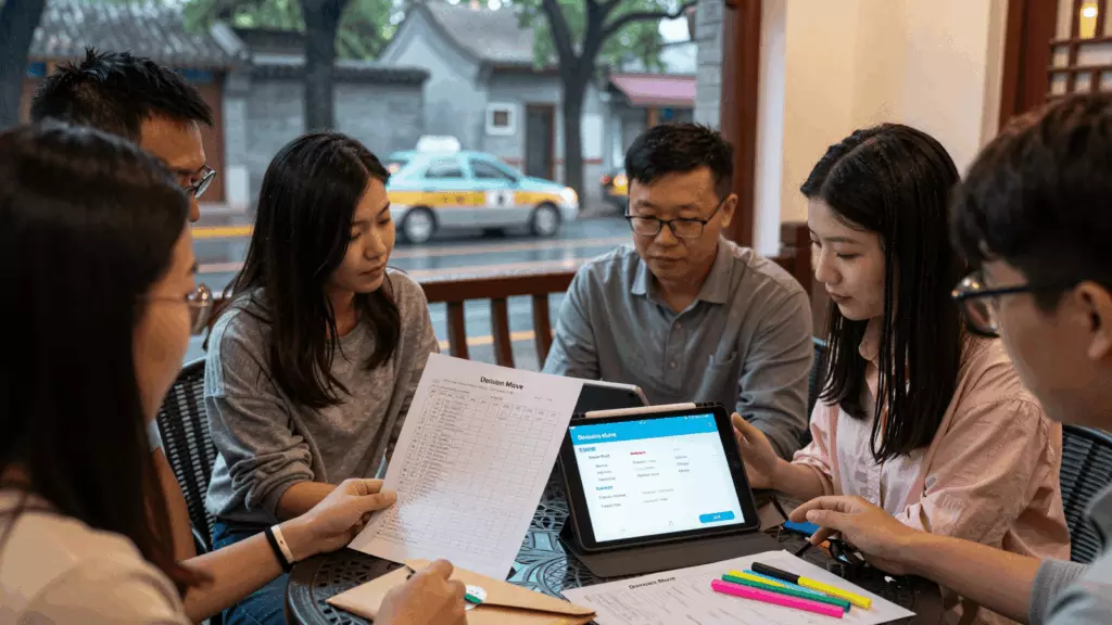 a Chinese woman in her late 20s working through 决定
