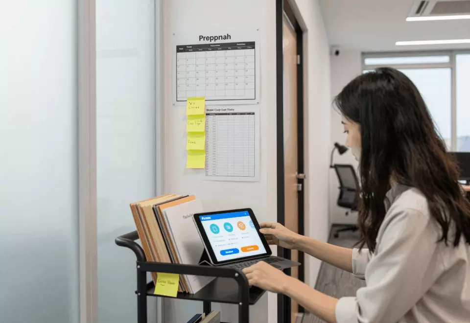 a Chinese woman in her late 20s choosing the next IELTS prep step online