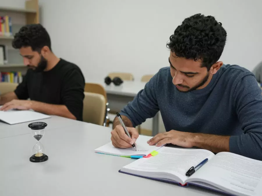 معلم IELTS يناقش بنية المقالة والاستجابة للمهمة مع المتعلم
