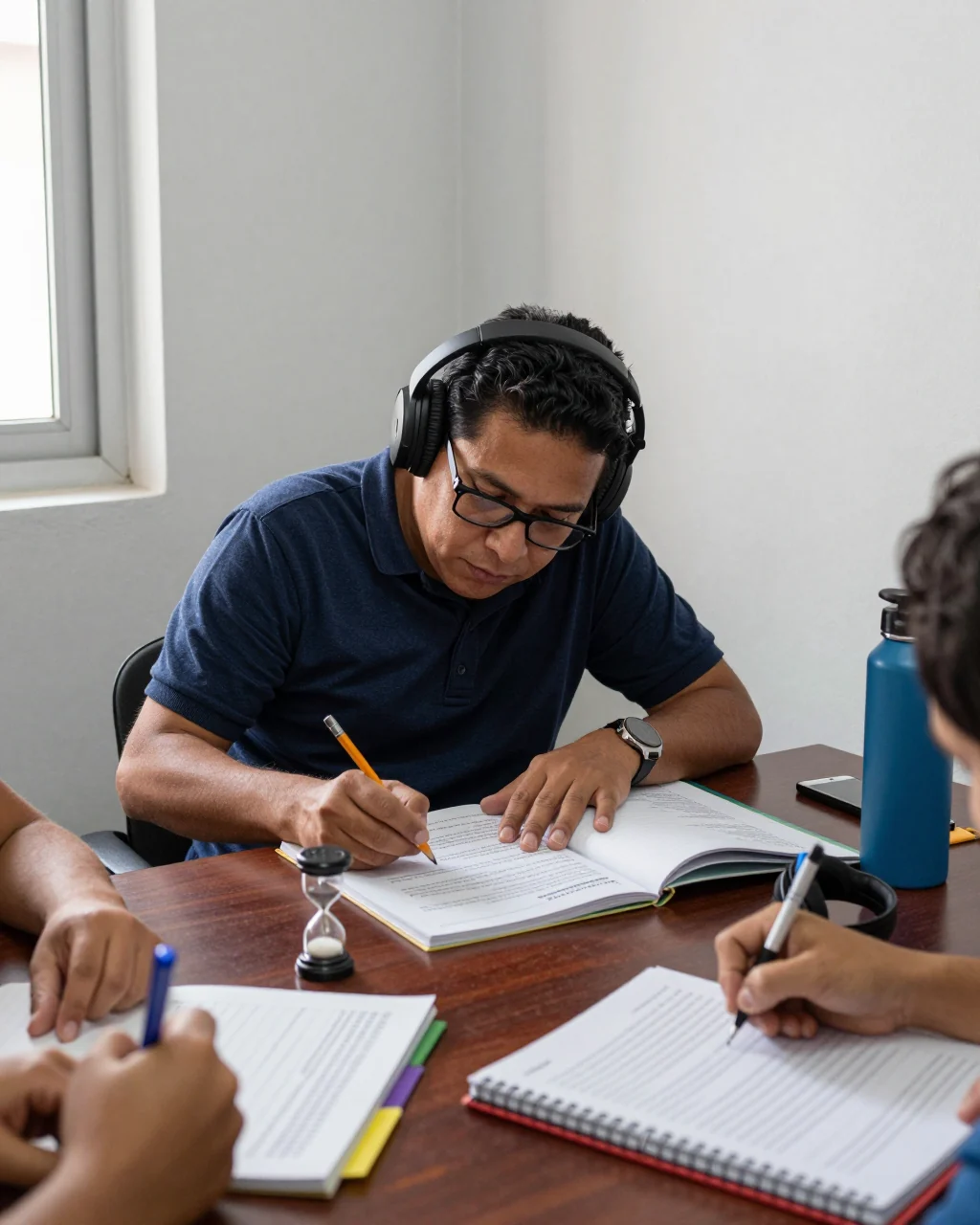 El estudiante de IELTS revisa una hoja de ruta de estudio de Banda 7 con notas del módulo