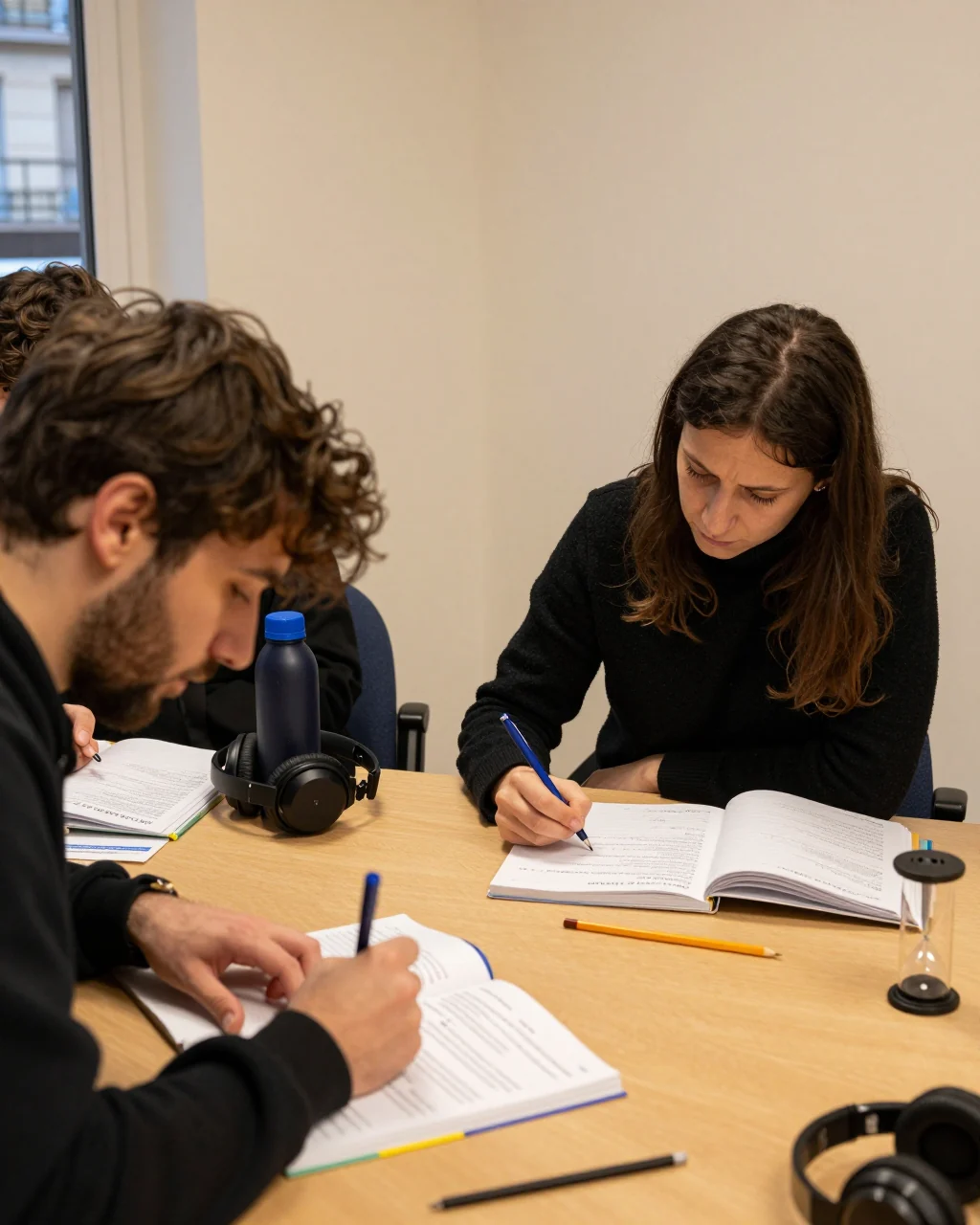 L'apprenant IELTS étudie un cours en ligne avec des notes de cours et un module. plans