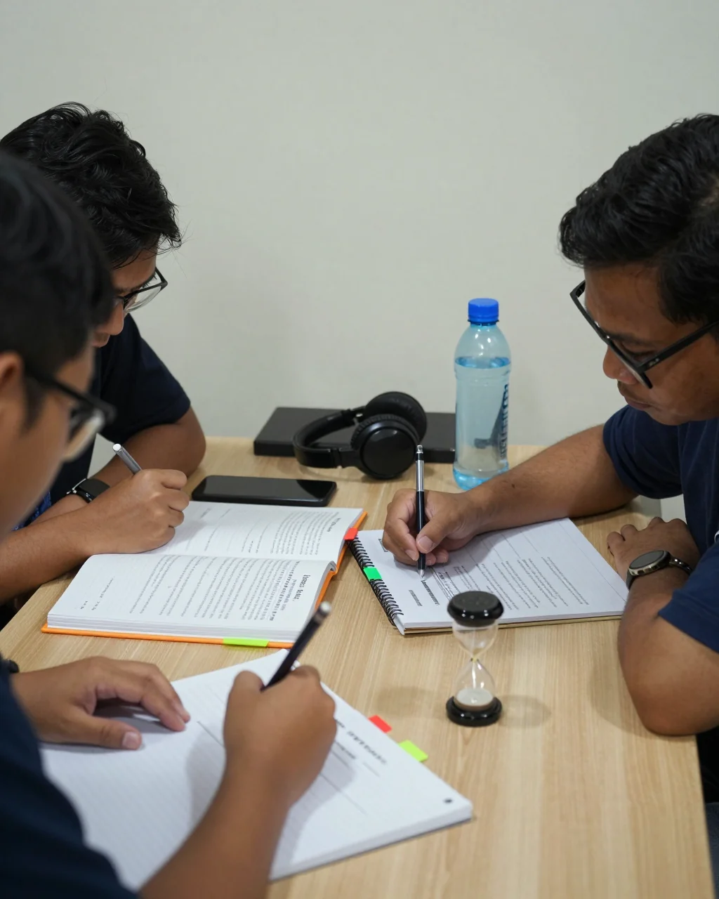 Siswa IELTS pemula merencanakan jadwal belajar mingguan dengan buku catatan dan materi latihan