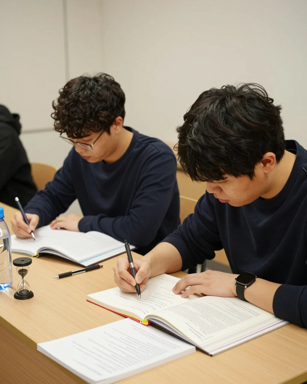 학습 노트와 노트북 옆에 IELTS 수업료 옵션을 비교하는 학습자