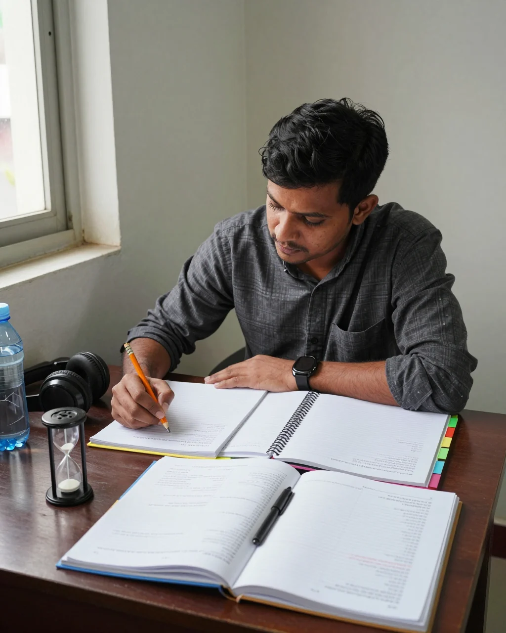प्रारम्भिक IELTS विद्यार्थी नोटबुक र अभ्यास सामग्रीको साथ साप्ताहिक अध्ययन तालिका योजना बनाउँदै